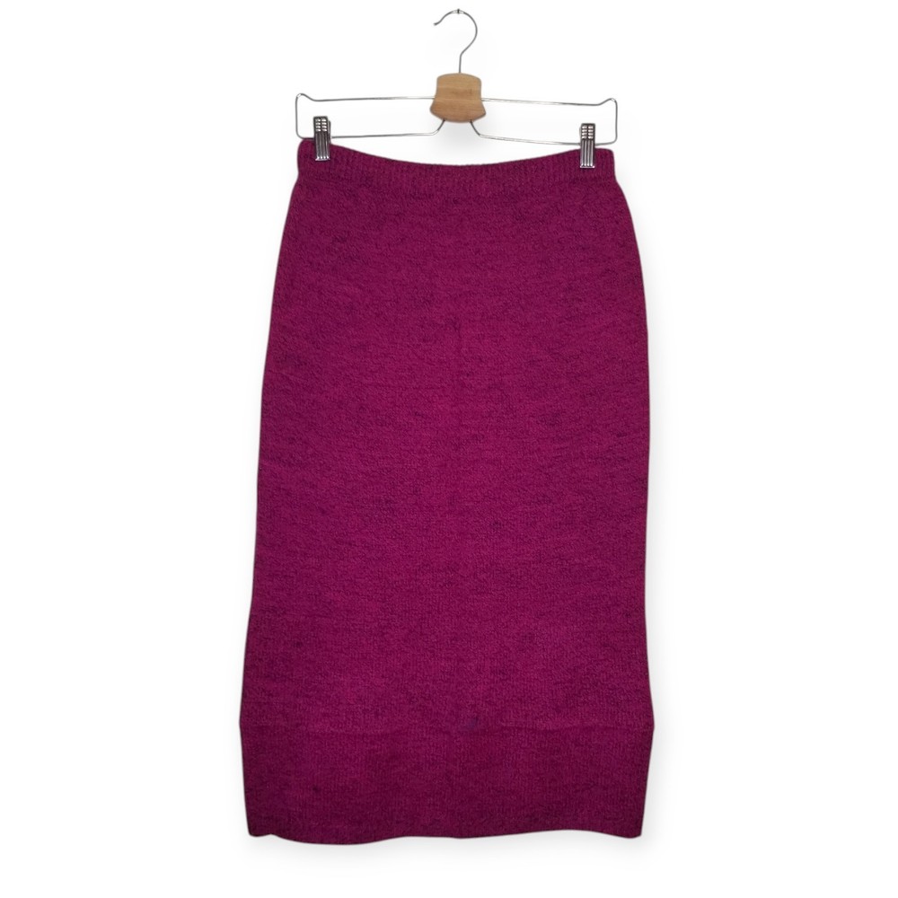 Vintage Magenta Knit Skirt Wool Stretch Knee Length Wmn's One Size