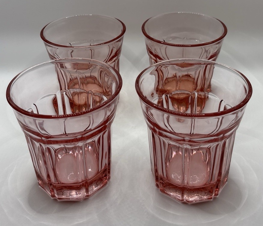 Vintage Set of 4 Pink Glass Tumblers Juice Glasses Depression Glass Style