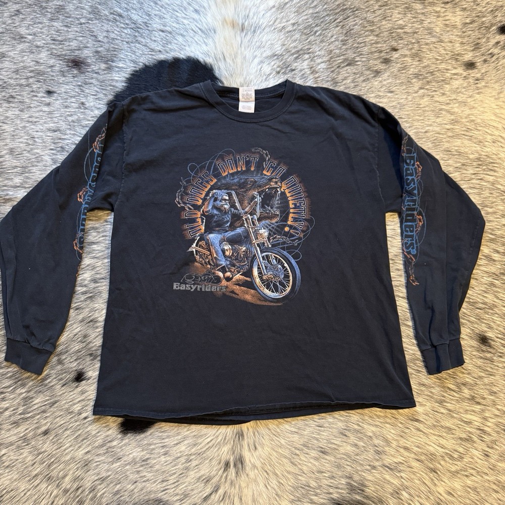 Vintage Easyriders “Old Dogs Don’t Go Quietly!” Long Sleeve Graphic Tee XL Biker
