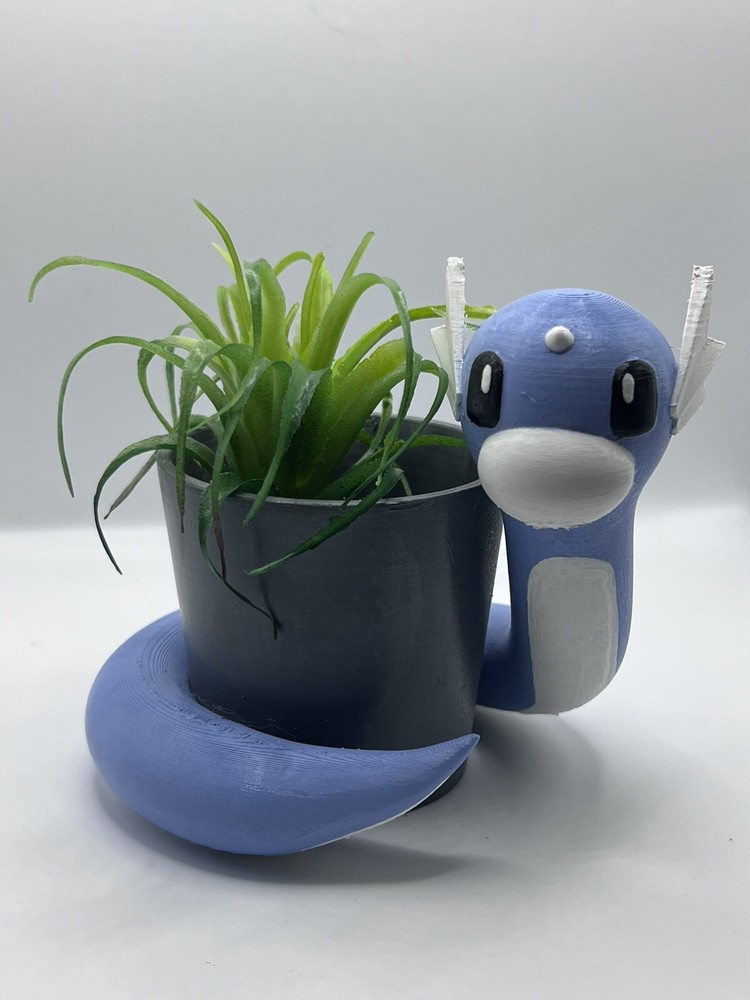 Dratini Pokemon Flower Succulent Pot Planter 3D Printed Hand Painted WYSIWYG