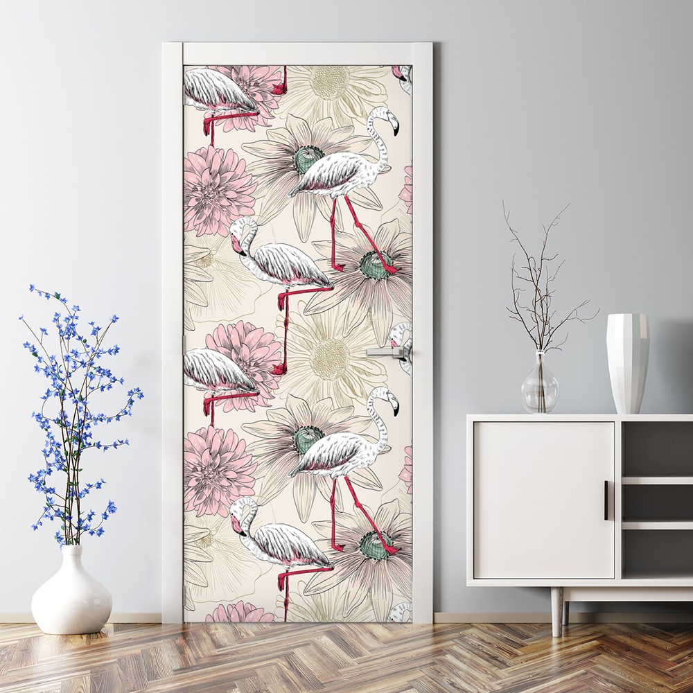 Sketch of a flamingo removable Door sticker pink mural Self Adhesive Peel Stick