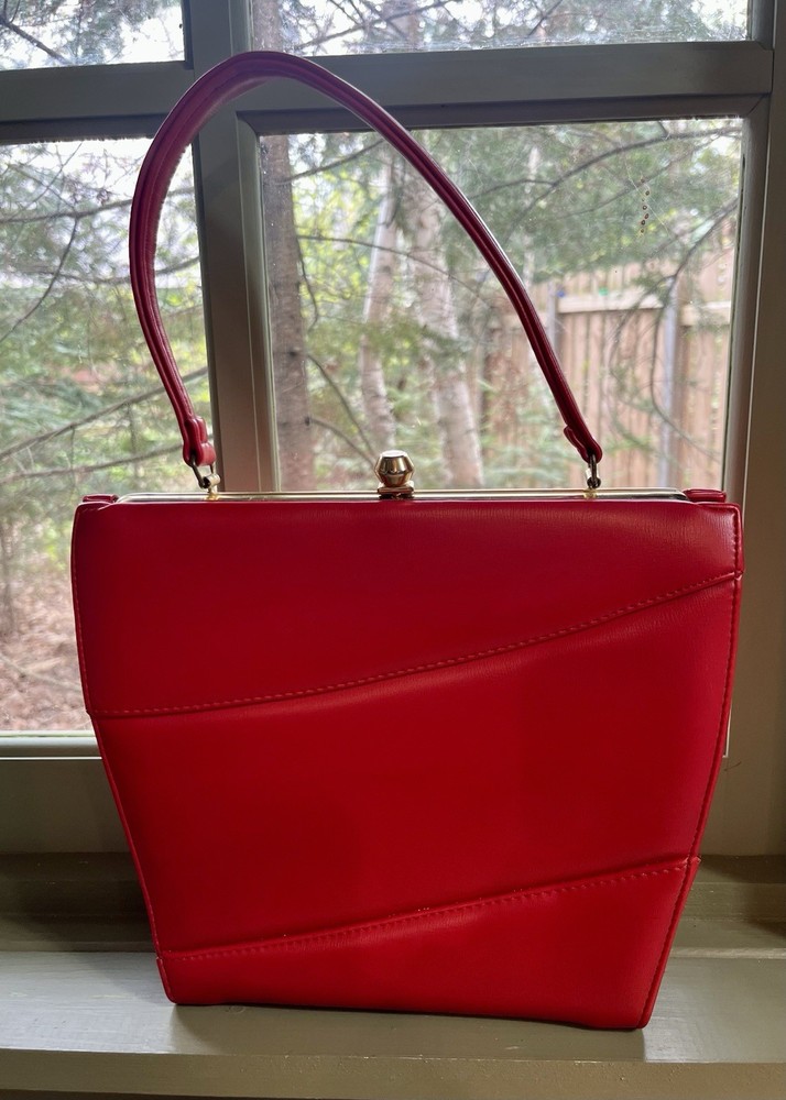 Vintage Berne Of California 1960s Red Patent Leather Purse Mod Rockabilly MCM
