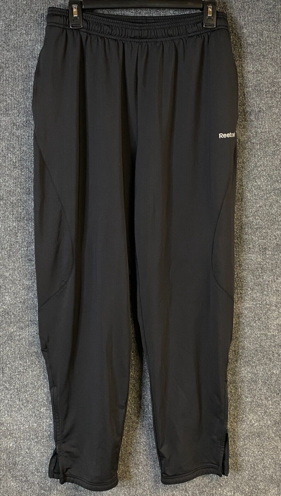 Reebok Men's Large Black Spell-out Track Pants for Workout Training Sportswear