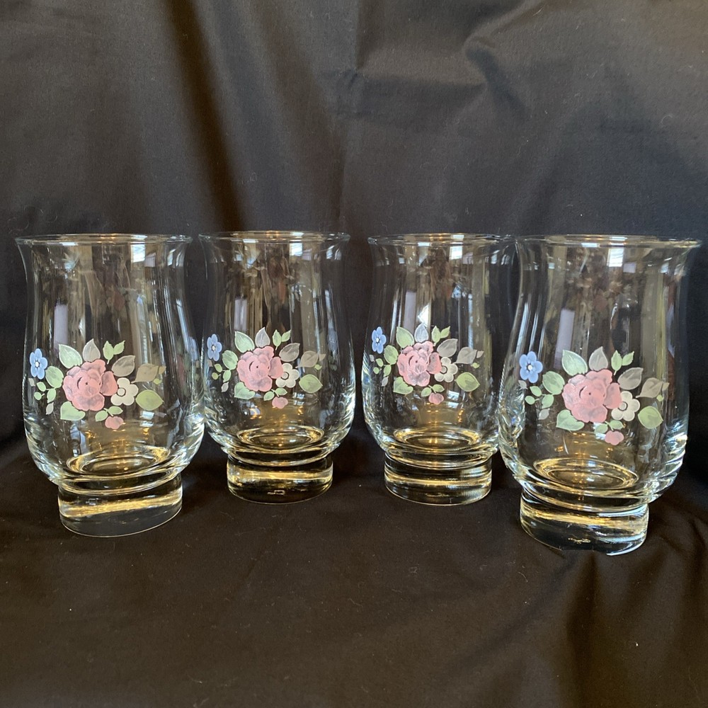 4 Pfaltzgraff TEA ROSE  14 oz  Curved Tumblers /  Glasses