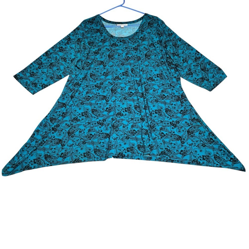 Woman Within Swing Hem Tunic Top Women's 22/24 1X Pullover Paisley Teal Blue