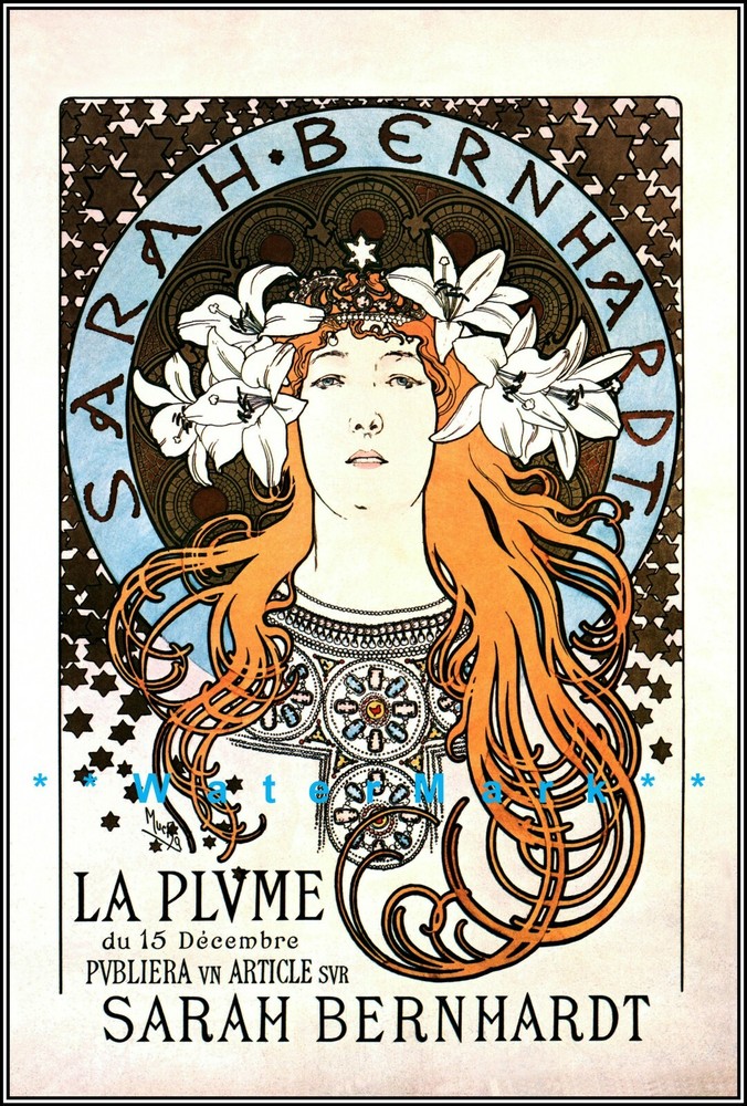 La Plume 1896 Sarah Bernhardt Vintage Poster Print Retro Style Mucha Art
