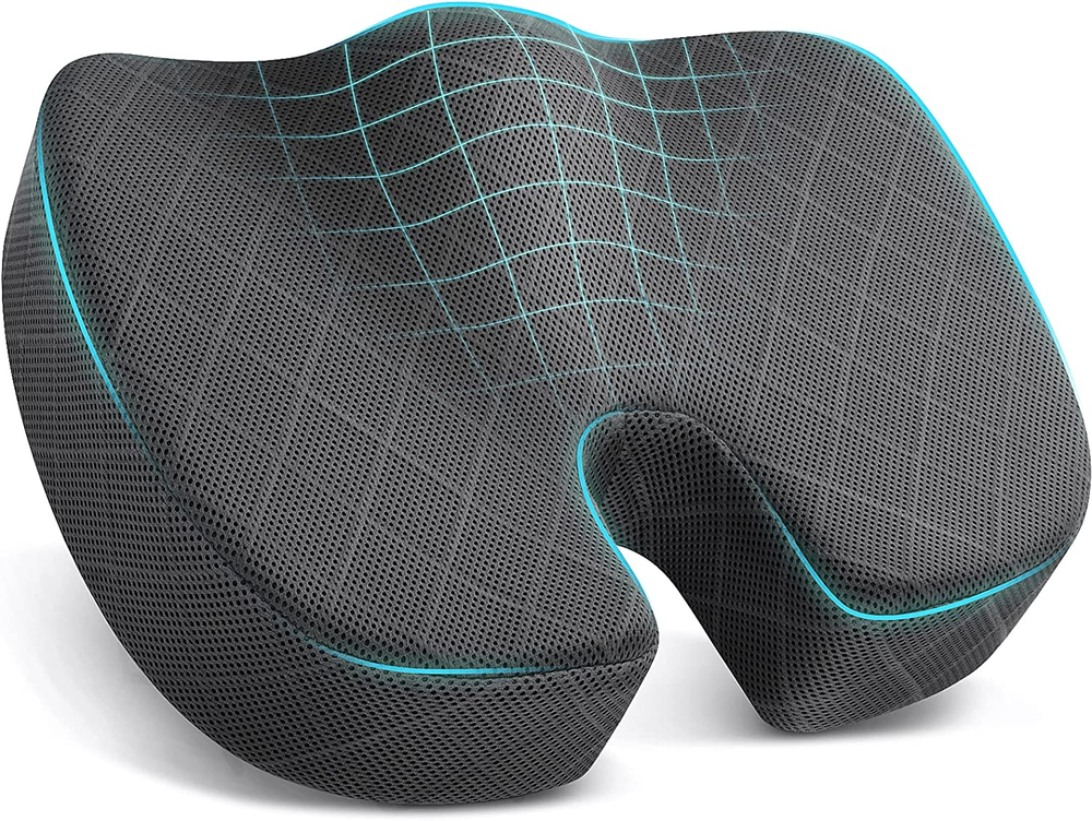 Seat Cushion - Memory Foam Cushion for Office Chair, Car Seat, Airplane, Bleache