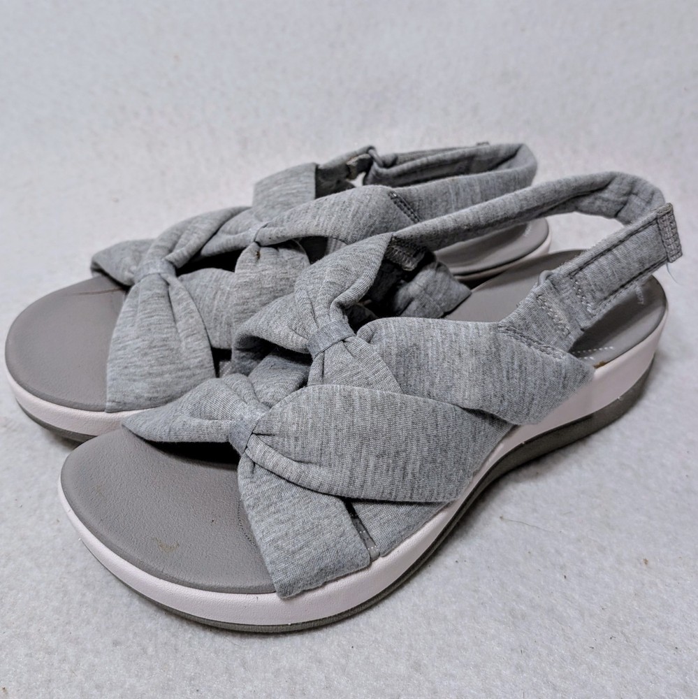 Clarks Cloudsteppers Sandals Womens 7.5 M Gray Arla Meg Strappy Wedge 26161073