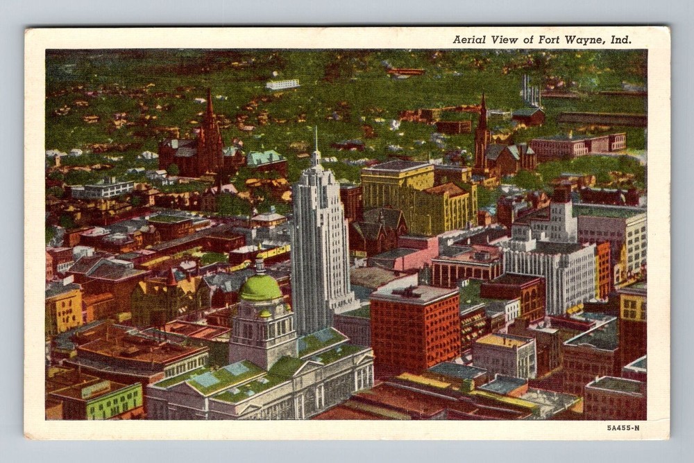 Fort Wayne IN-Indiana, Aerial Of Town Area, Vintage Postcard