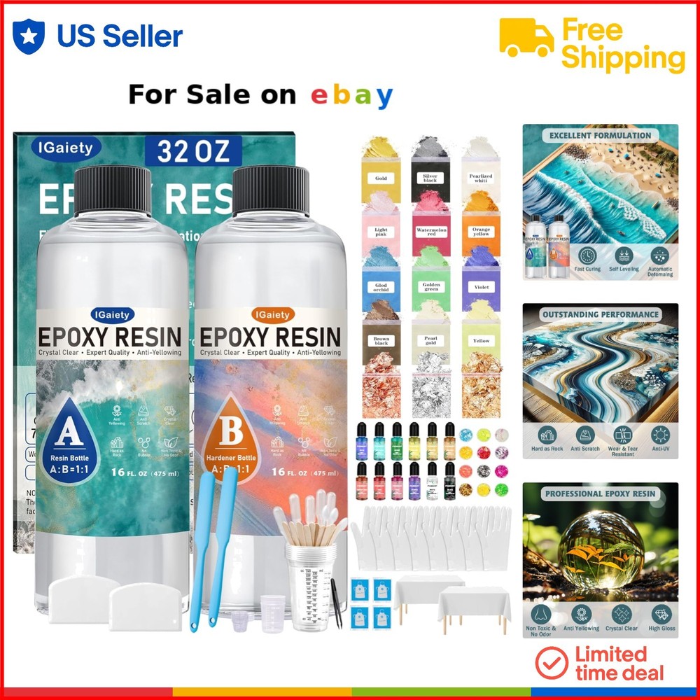 Epoxy Resin Kit 32 OZ Crystal Clear Self-Leveling Bubble-Free for Crafts DIY