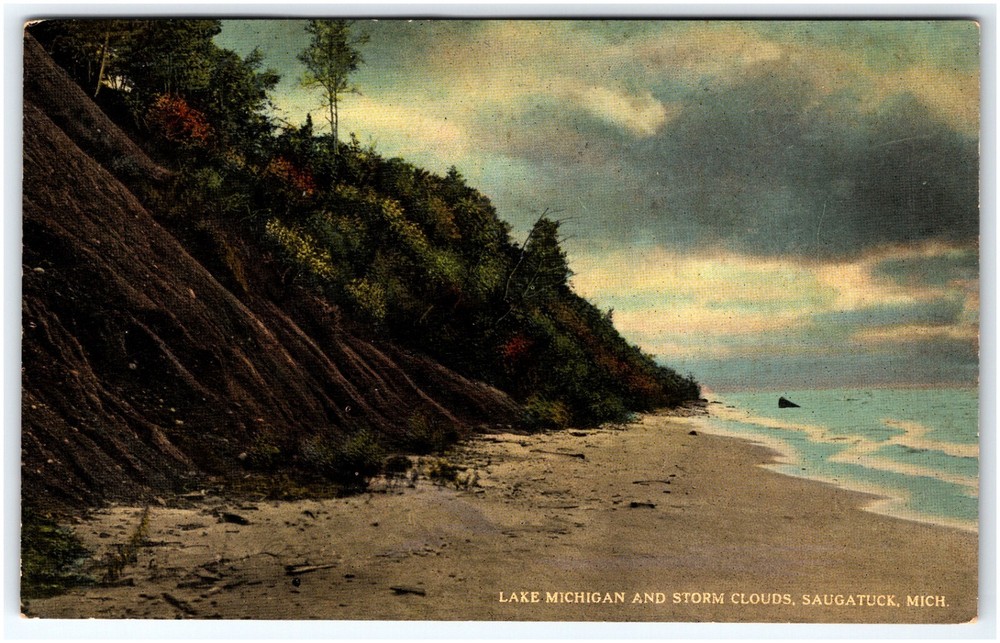 Lake Michigan and Storm Clouds  Saugatuck Michigan Divided Back Postcard