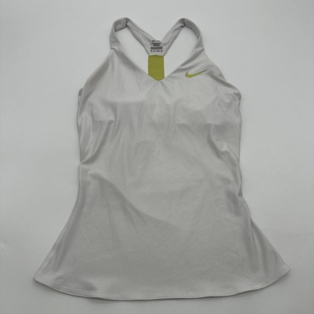 Nike Dri Fit Tank Top Women XS White & Green Logo .#36574