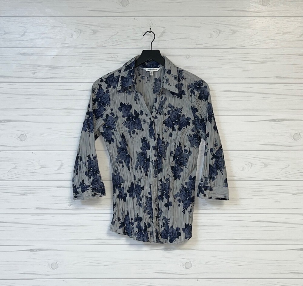 Croft & Barrow shirt womens size large button up long sleeve blue floral top