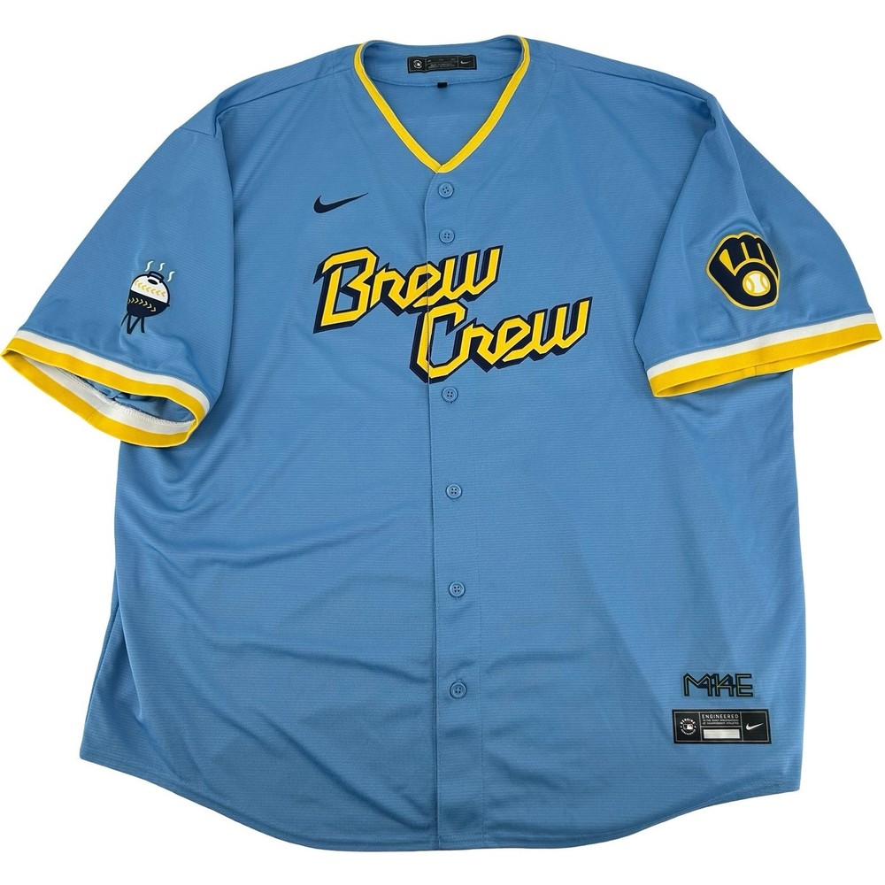 Mens Blue Nike MLB Milwaukee Brewers City Connect Josh Hader Baseball Jersey 3XL