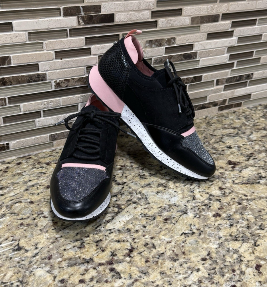 DUNE LONDON Women's 9 EPPIC Lace Up Sneakers Pink Black White Trainer Colorblock