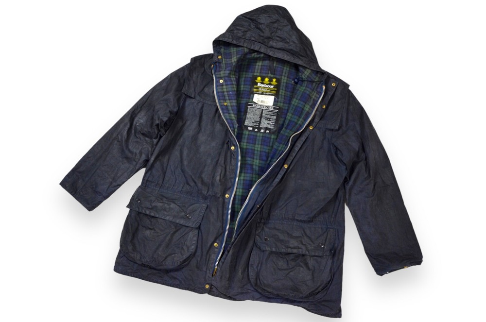 Men's Barbour Lined Durham Jacket Wax Blue A6 Hood England Size C40/102cm