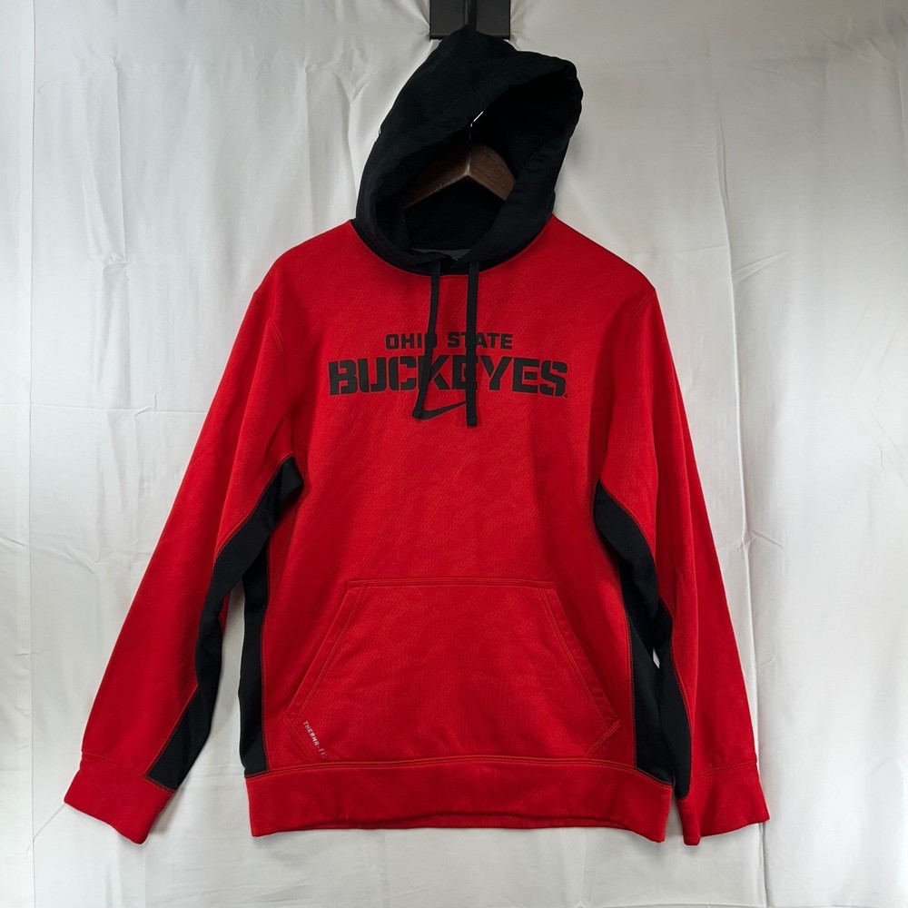 Nike Ohio State Buckeyes Hoodie Mens S Red Black Therma-FIT Pullover Sweatshirt
