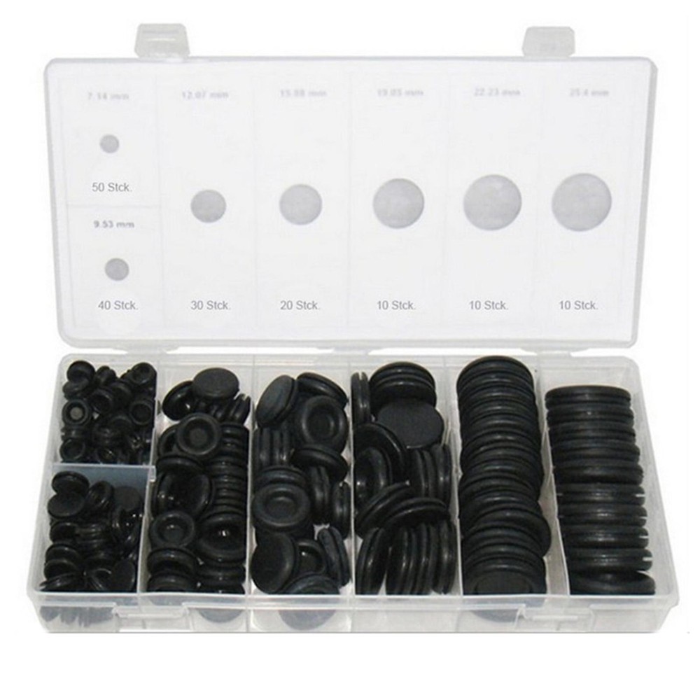 170pcs 7-Size Assorted Rubber Washer Firewall Hole Plug Eyelet Set Gasket Kit