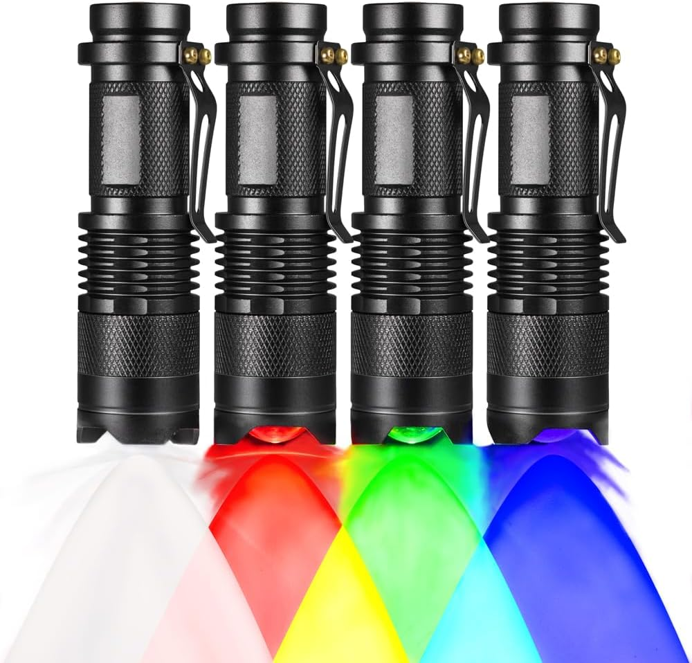 (Pack of 4) 4 Color Light Single Mode Flashlight: Red Light Flashlight, Green Li