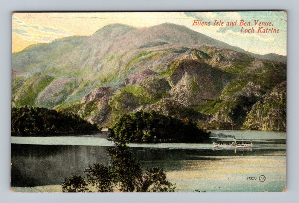 Scotland- Loch Katrine Ellens Isle & Ben Venue Old Postal View Vintage Postcard