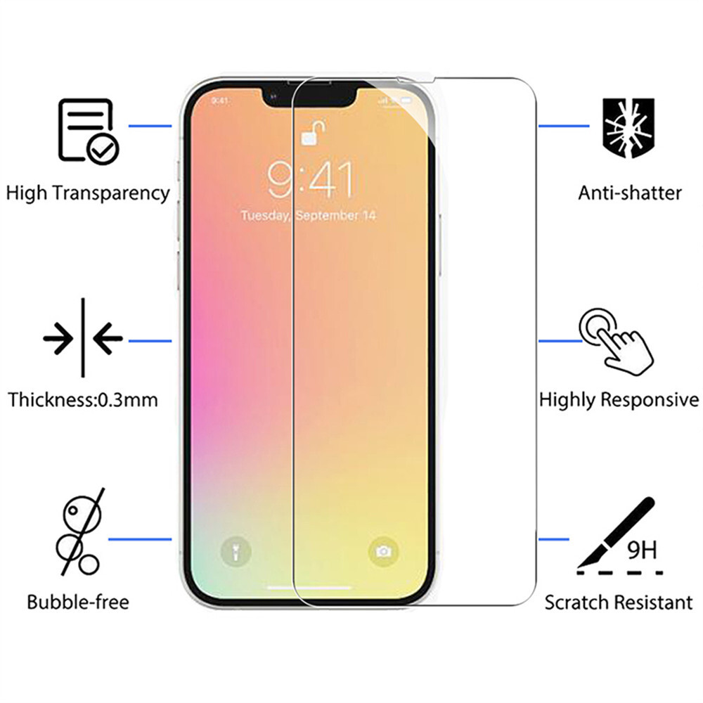 2X Tempered Glass For iPhone 13 12 11 14 Pro Max X XR XS Max SE Screen Protector