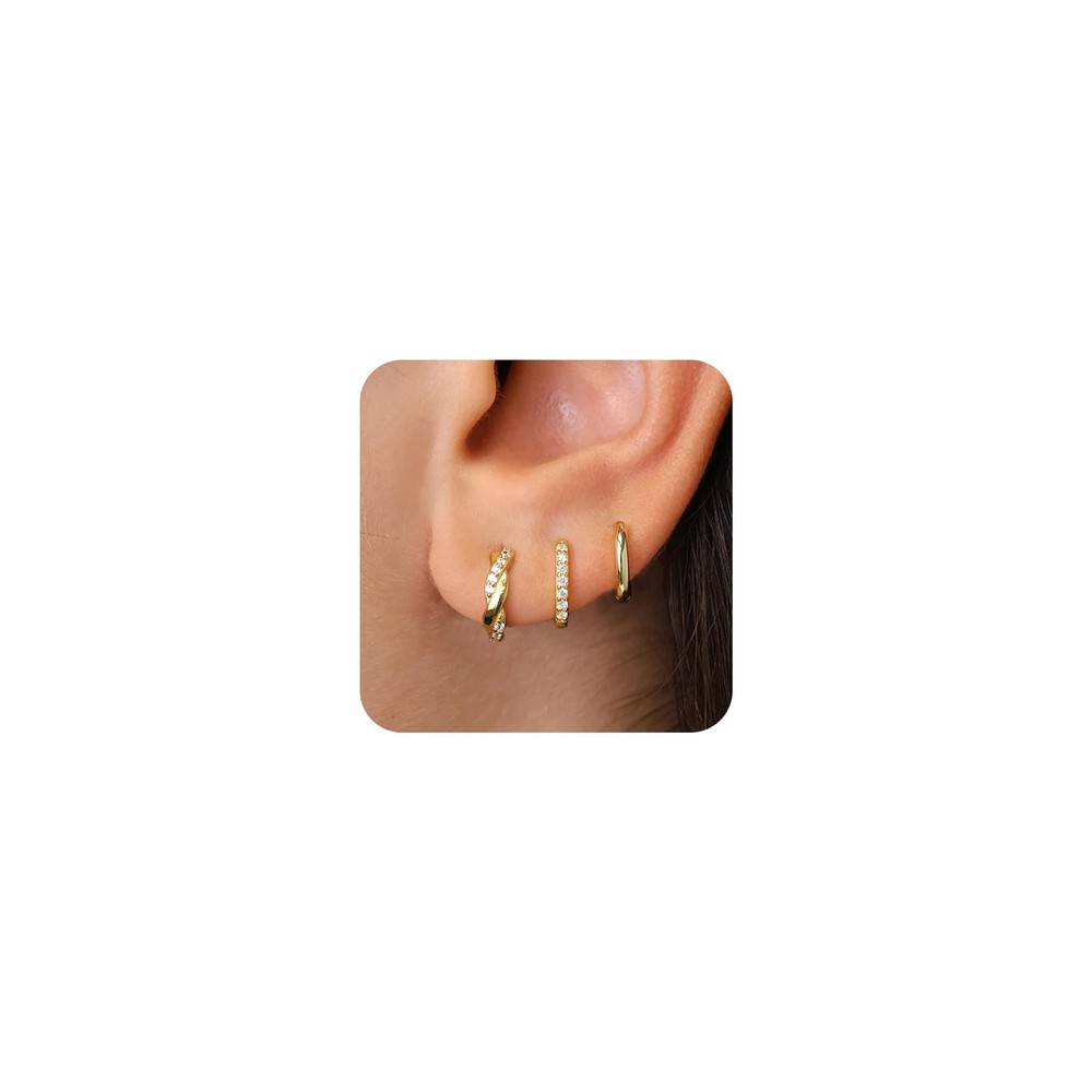 Gold Huggie Hoop Earrings Set for Women Dainty 14K Small Cartilage Earrings f...