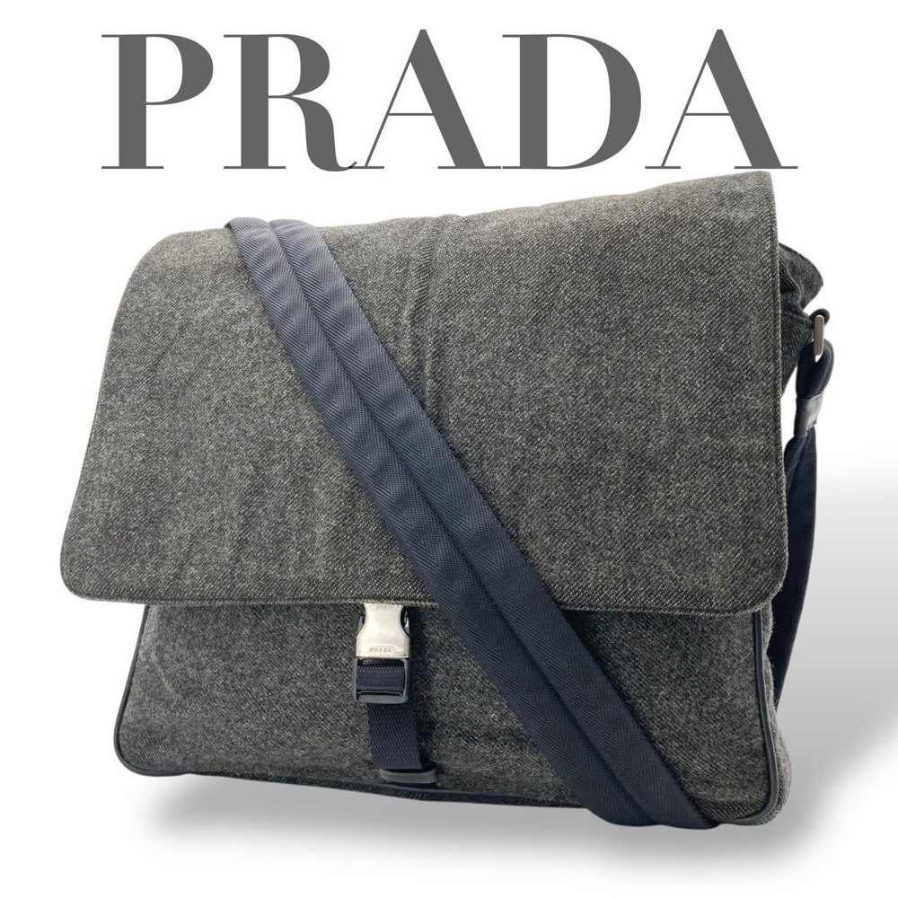 Prada Wool Triangle Logo Messenger Crossbody Bag A4 Size Pre-Owned