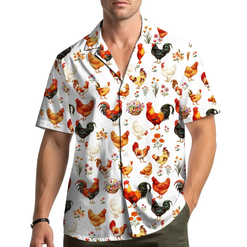 Tropical Rooster Hawaii Shirt Men's Aloha Beach Vacation Summer
