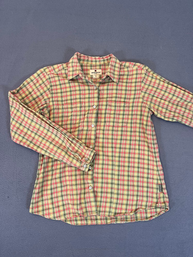 Woolrich Women’s Plaid Flannel Shirt Med 100% Cotton Red Green Yellow LS Fall