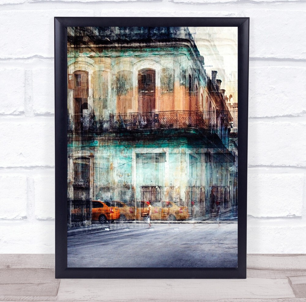 Havana Cuba Street Creative Edit Balcony Double Exposure Wall Art Print