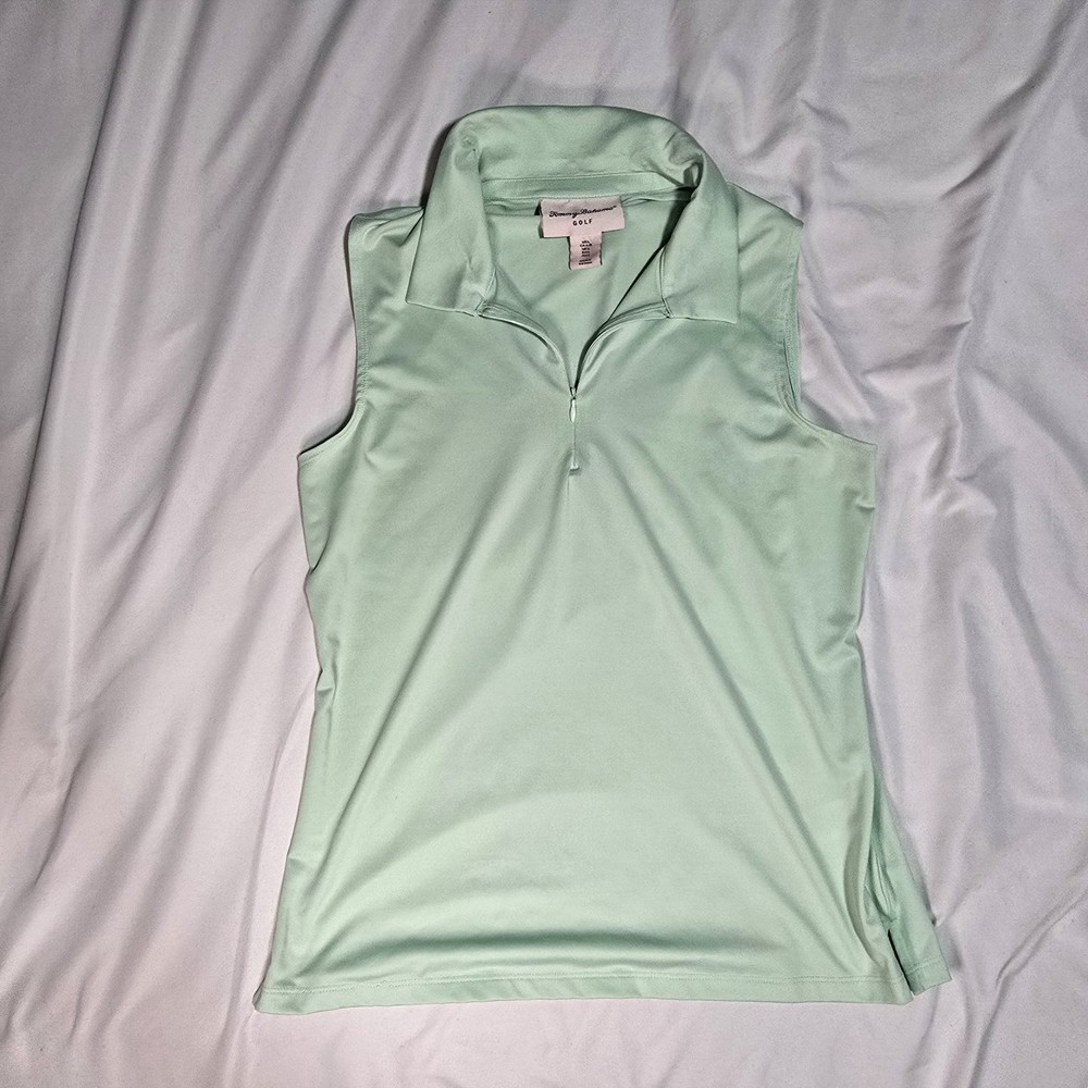 Tommy Bahama Golf Sleeveless 1/4 Zip Polo Shirt Collared Light Green L 84% Poly
