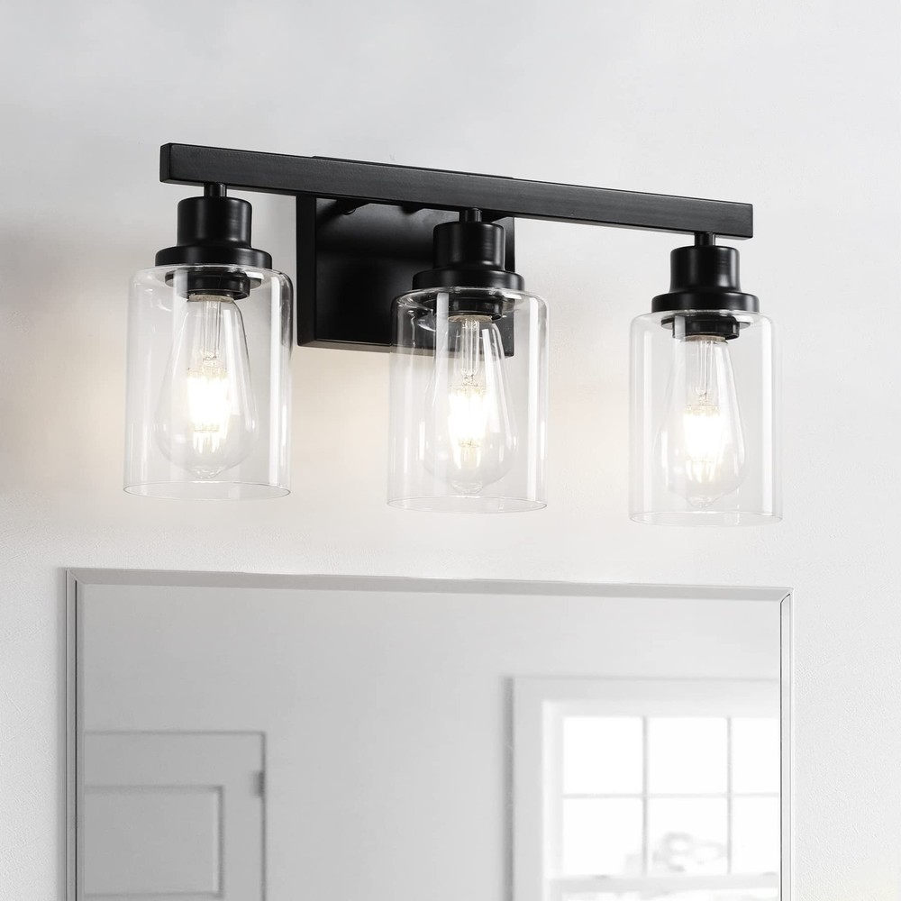 3-Light Bathroom Light Fixtures, Black Bathroom Vanity Light with Clear Glass...