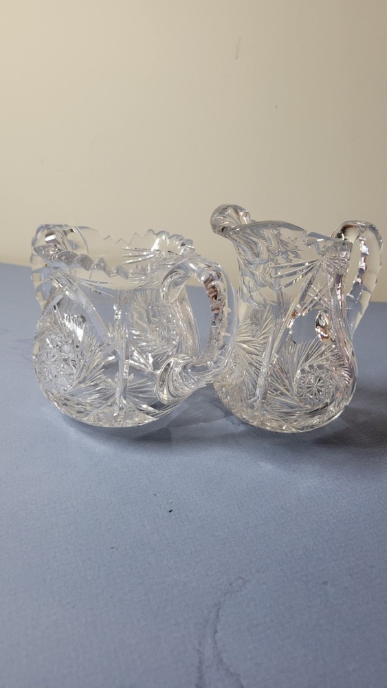 Vintage American Brilliant Cut Glass Sugar Bowl and Creamer Set