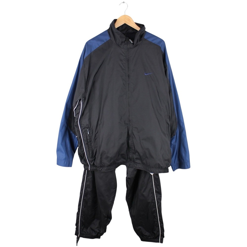 Vintage Nike Tracksuit Windbreaker Jacket Pants Set Black Blue Swoosh Men’s XXL