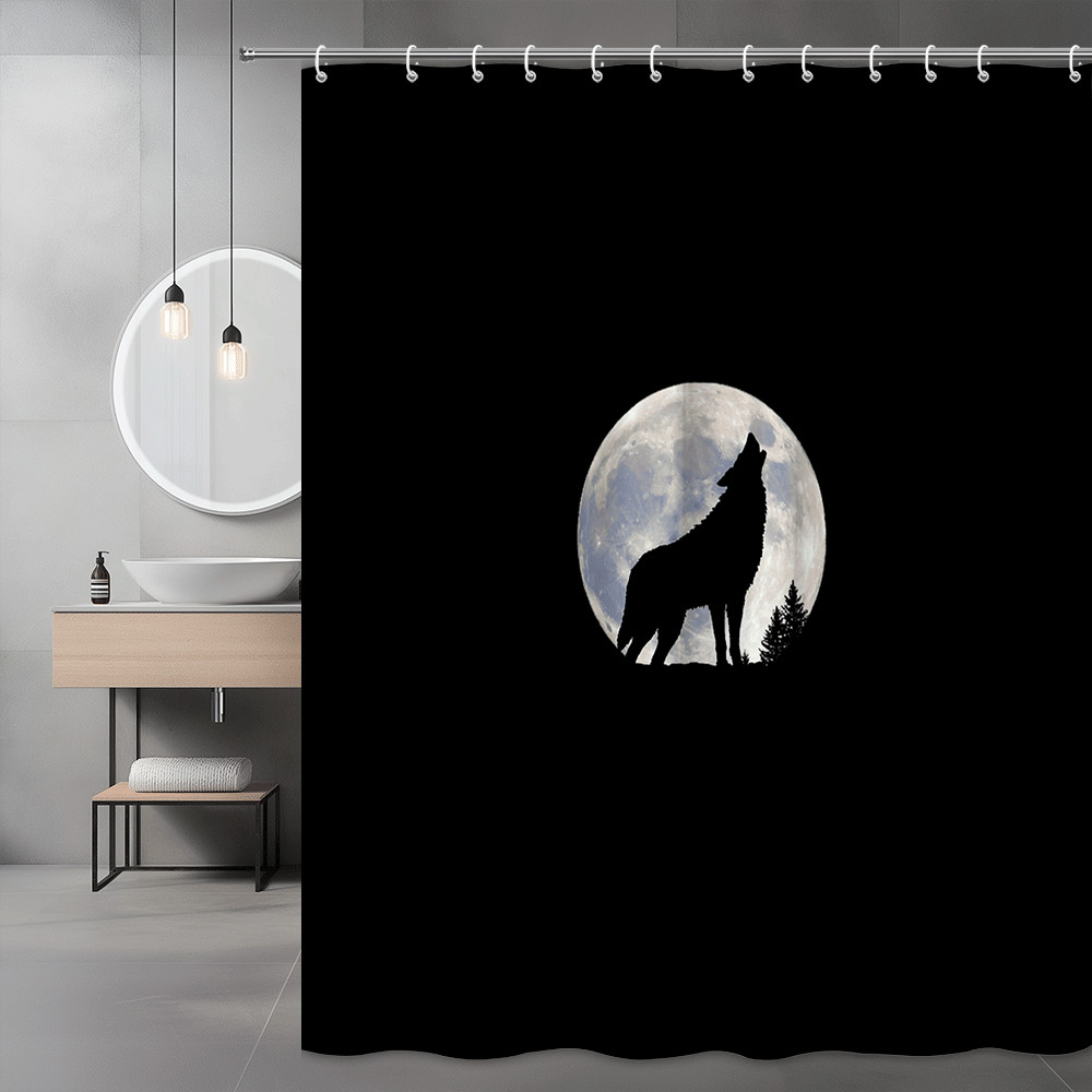 Wolf Moon Shower Curtain Black Forest Silhouette