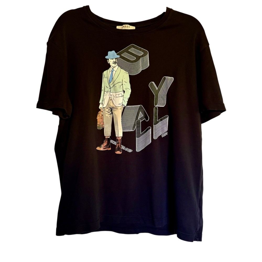 Bally Switzerland Black Graphic Logo T Shirt Men's Size US 44