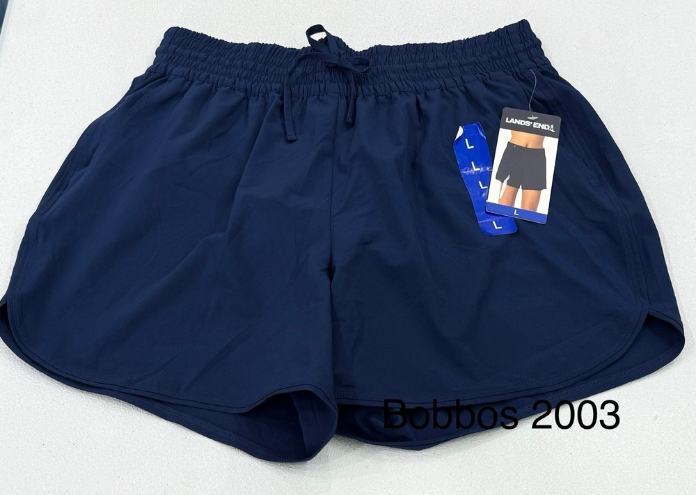 Lands' End Women's Quick-Dry UPF 50 Athletic Shorts, Navy, Size L