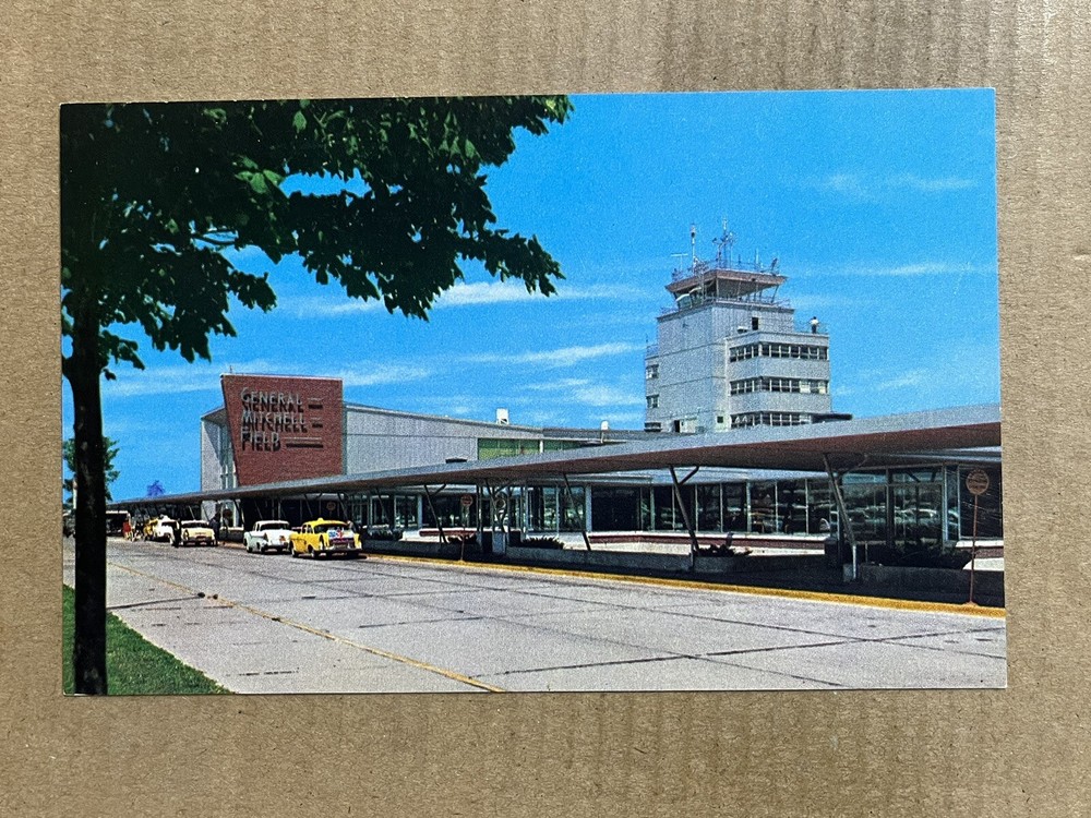 Postcard Milwaukee WI Wisconsin General Mitchell Field Airport Air Terminal Taxi
