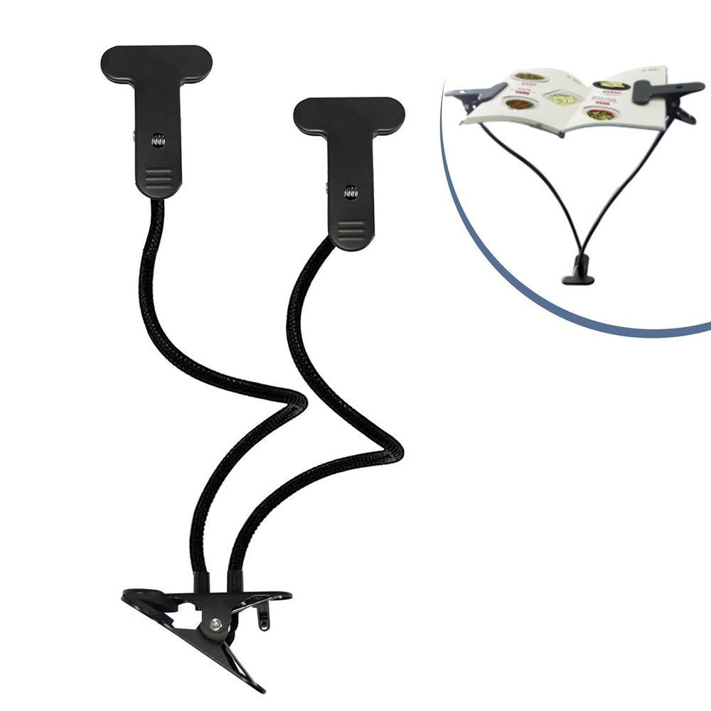 Book Stand for Reading, Recipe Book Holder with Flexible Hose and 2 Metal Cla...