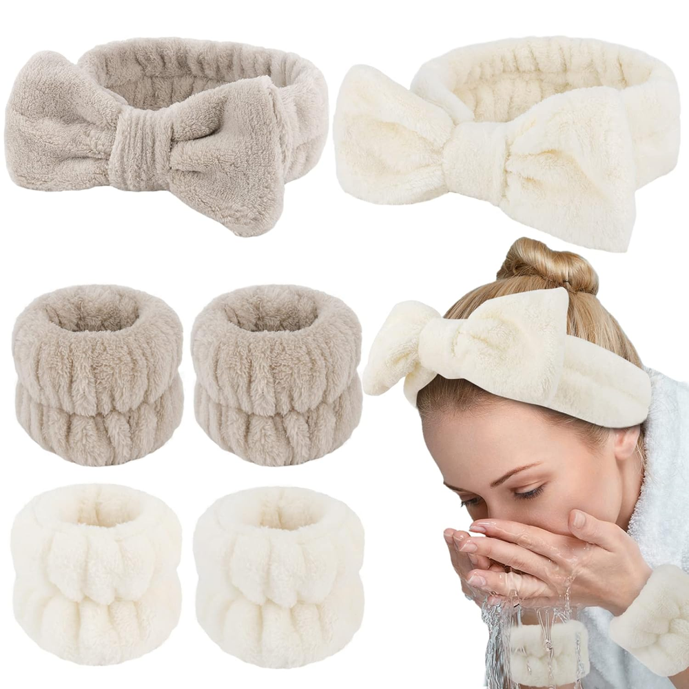 6PCS Spa Headband & Wristband Set for Face Washing & Skincare