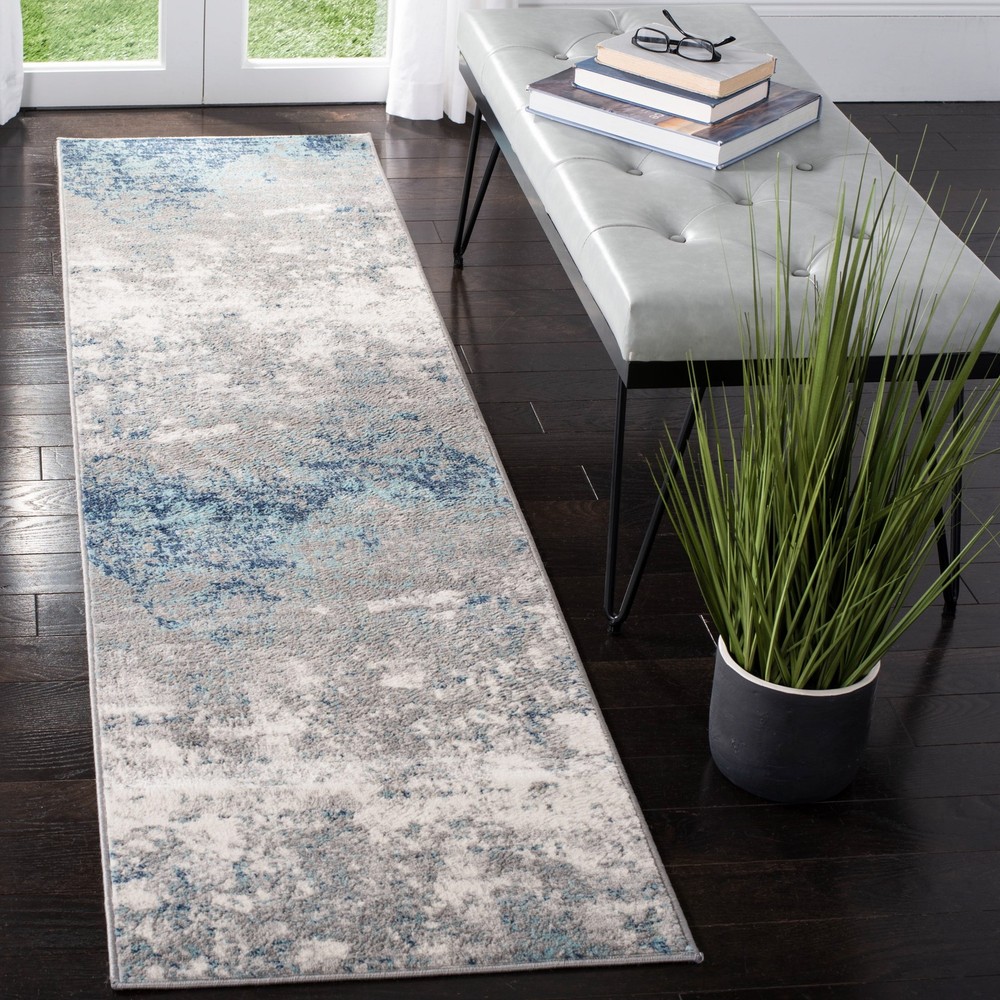 Abstract Light Grey Blue Runner Rug 2x20 Feet Modern Design  -image