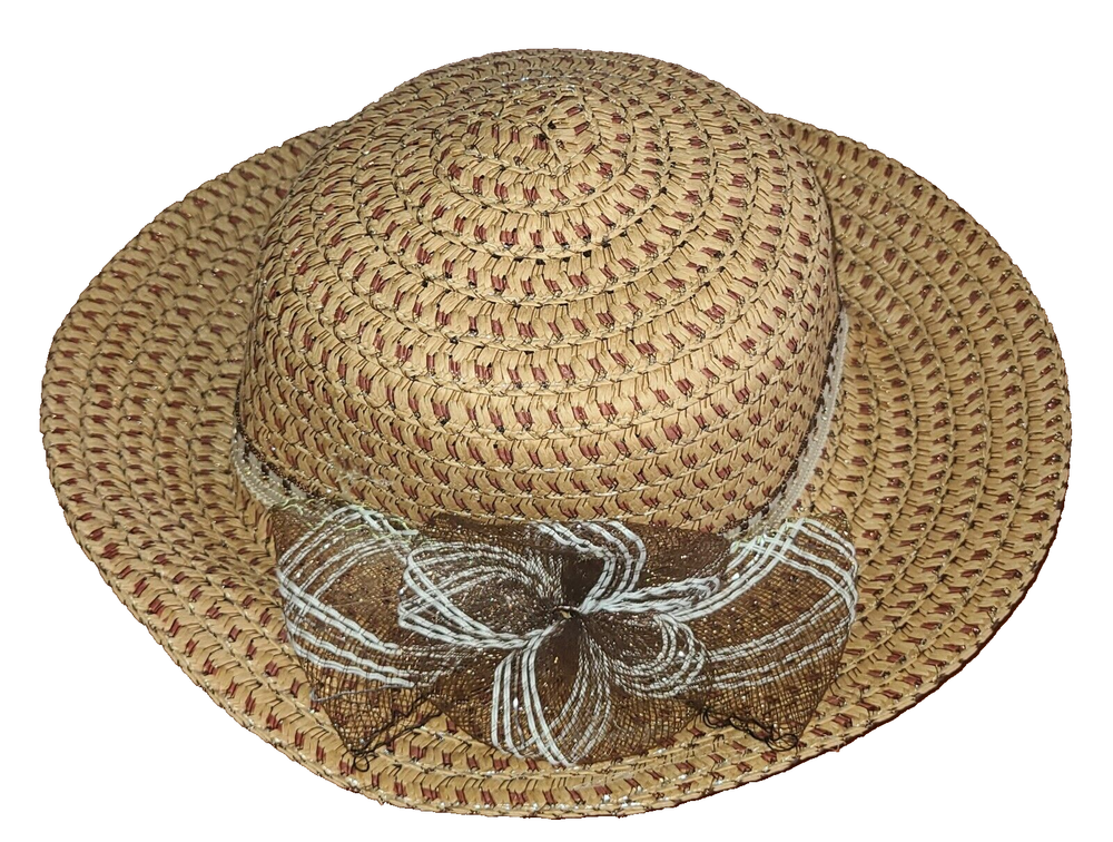 Stylish Women's Straw Sun Hat with Bow and Adjustable Chin Strap 6½