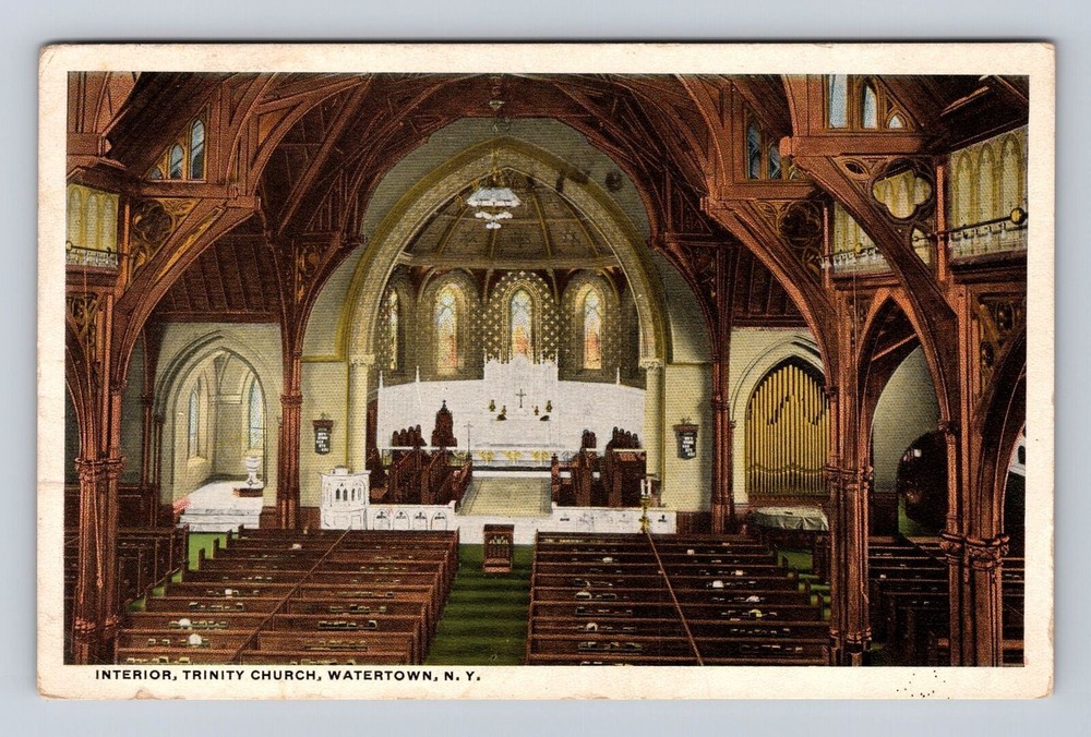 Watertown NY- New York, Interior, Trinity Church, Vintage c1918 Postcard
