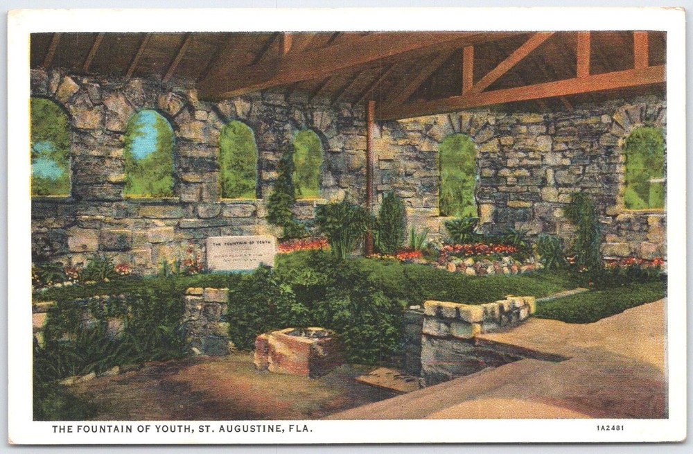 Vintage Linen Postcard The Fountain of Youth St. Augustine FL