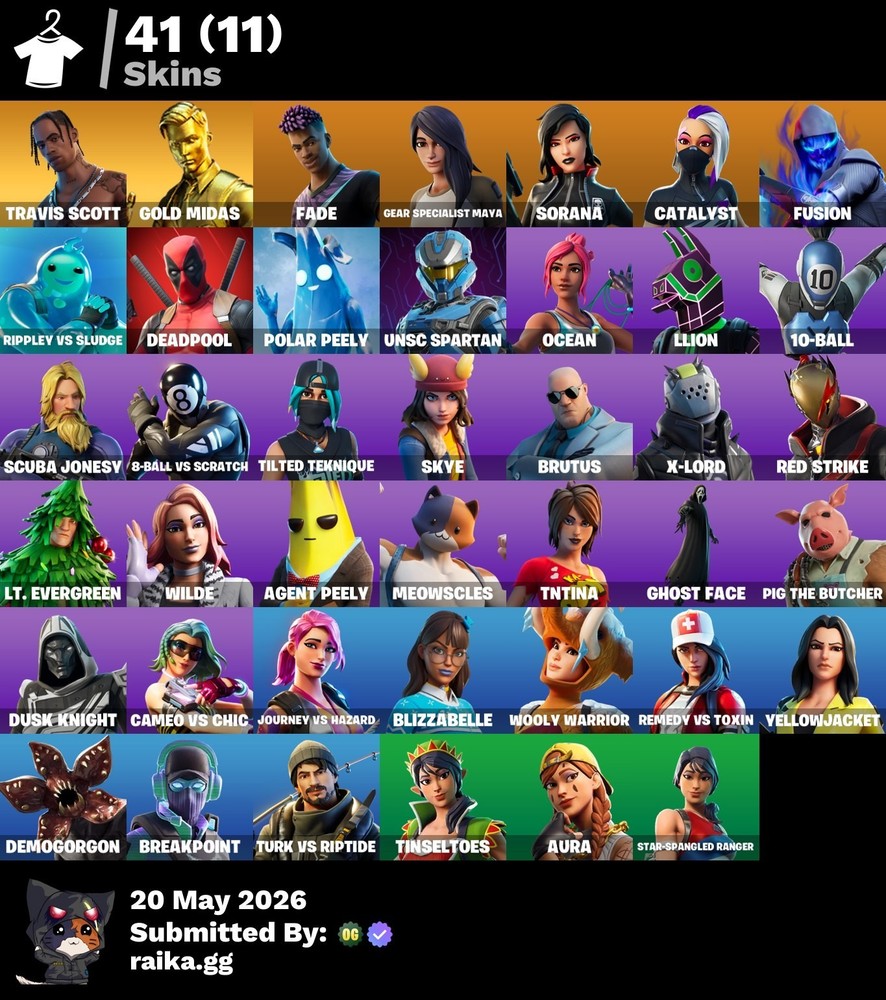 Travis Scott, Gold Midas, Catalyst, Deadpool, Laugh It Up, Agent Peely / 188