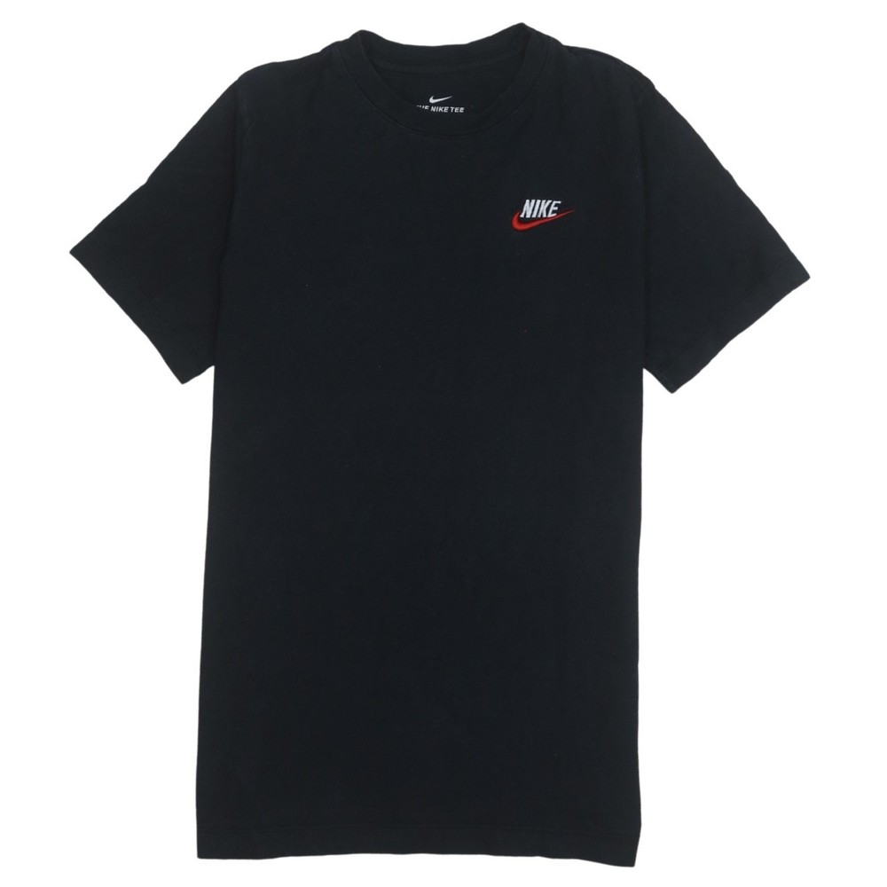 Nike Womens T Shirt Black Cotton Jersey Mini Swoosh Logo Relaxed Fit Basic L