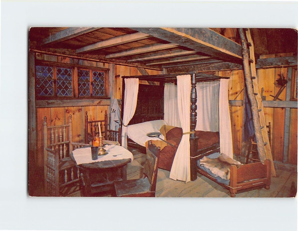Postcard Interior Of A Replica Pilgrim House Plimoth Plantation Plymouth MA USA