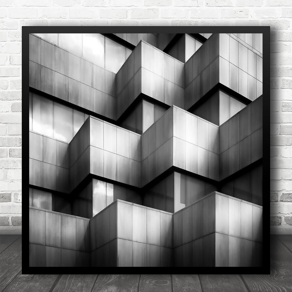 Box Boxes Architecture Balconies B&W Industrial Square Wall Art Print