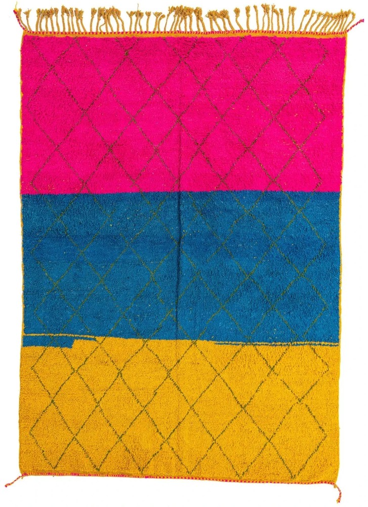 Moroccan Berber Beni Ourain Wool Rug Color Multicolor Design Handmade Carpet Rug