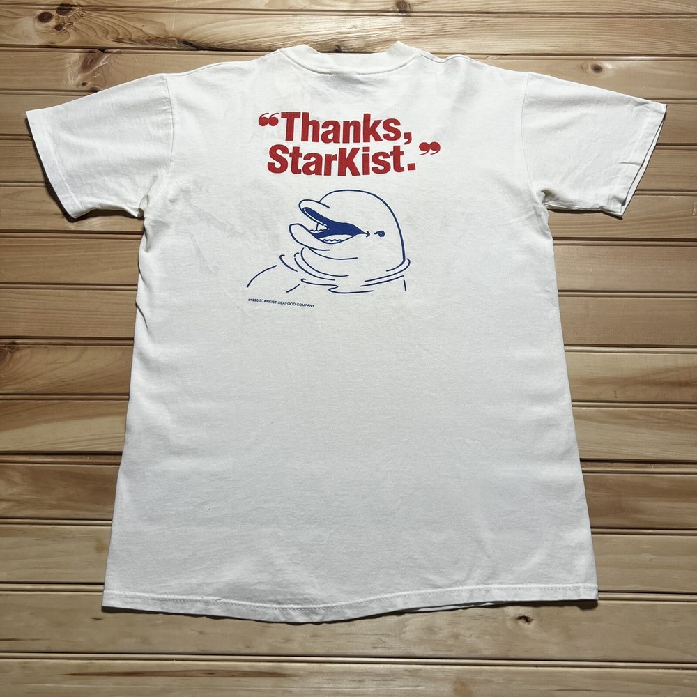 Vintage 90s STARKIST TUNA ADVERTISING T SHIRT Dolphin Safe 1990s Stedman Medium